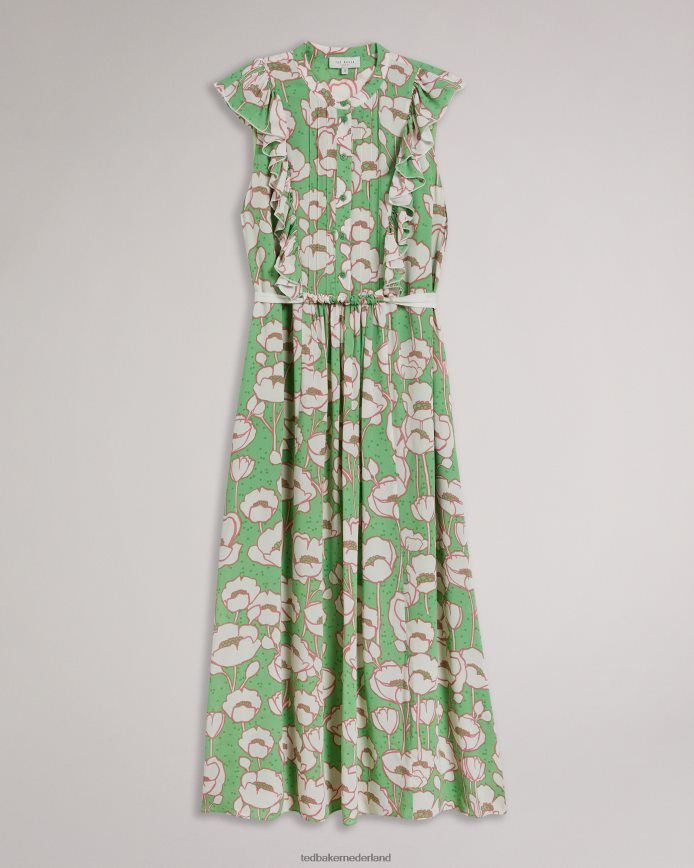 Ted Baker tindraa mouwloze midi-jurk met ruches groente kleding vrouwen 6R02N239