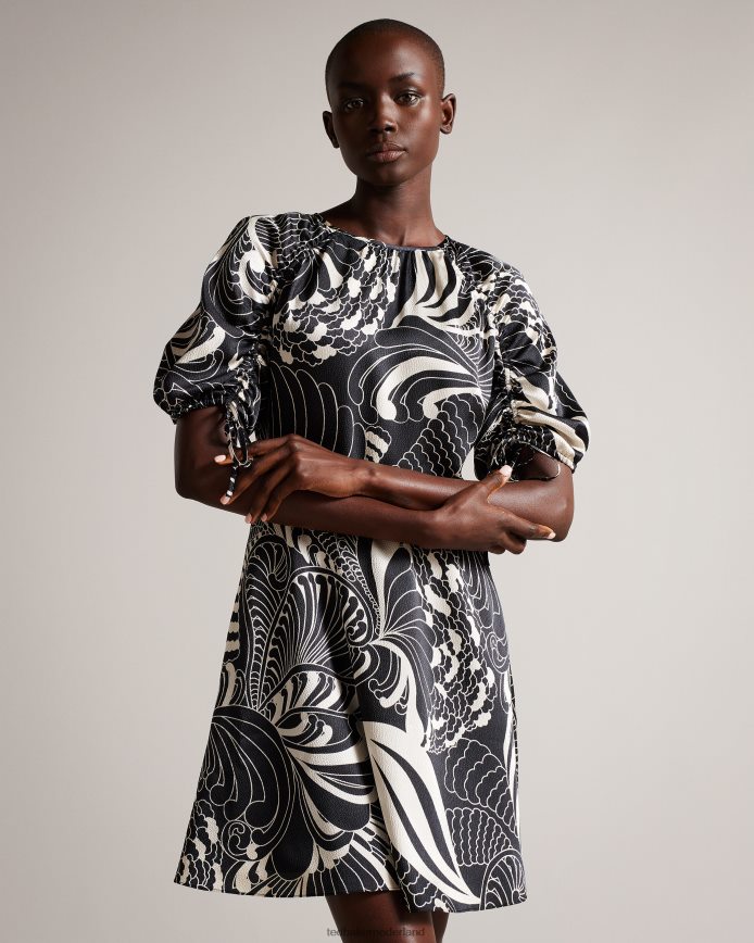 Ted Baker Faridda mini-jurk met pofmouwen en print zwart kleding vrouwen 6R02N70
