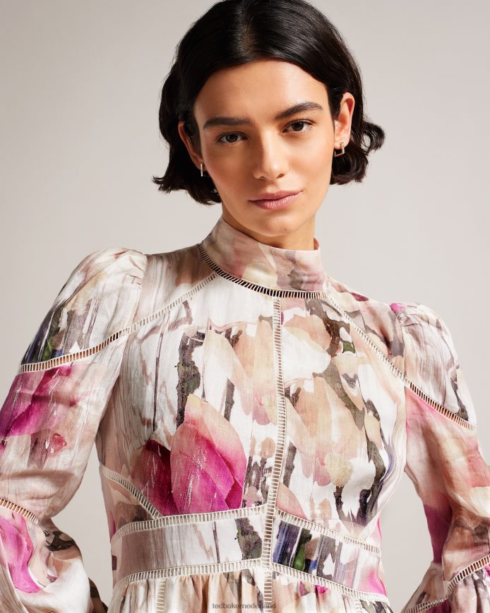 Ted Baker Fleurz linnen mini-jurk licht naakt kleding vrouwen 6R02N231