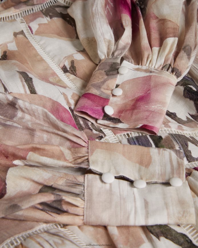 Ted Baker Fleurz linnen mini-jurk licht naakt kleding vrouwen 6R02N231