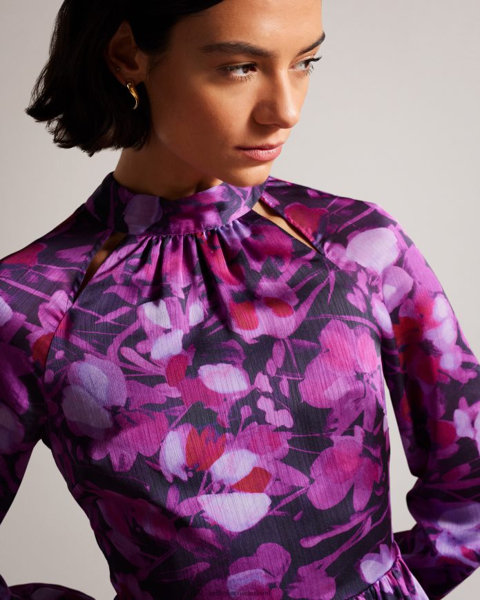 Ted Baker Sammieh fit en flare mini-jurk met hoge hals paars kleding vrouwen 6R02N67