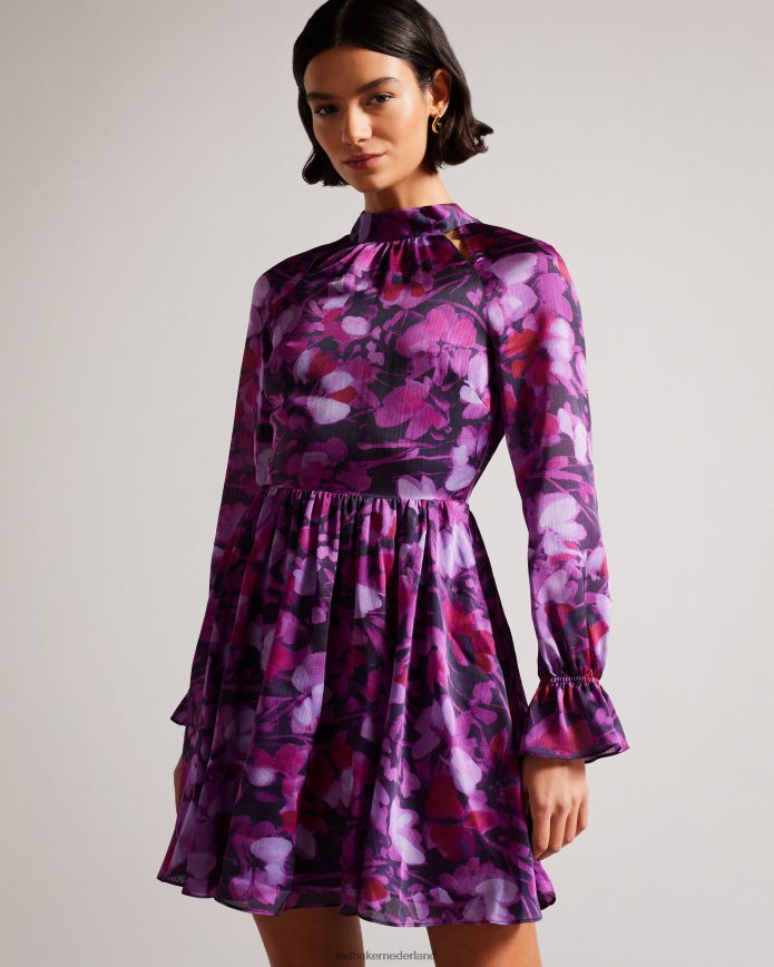 Ted Baker Sammieh fit en flare mini-jurk met hoge hals paars kleding vrouwen 6R02N67