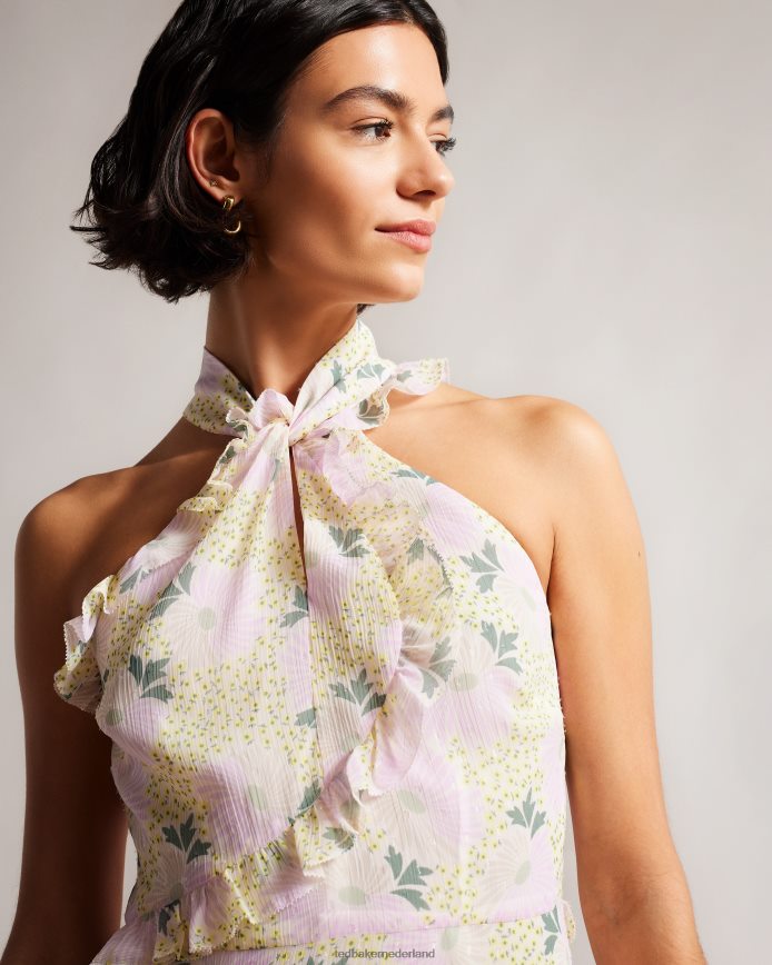 Ted Baker Suttonn mini-jurk met gedraaide hals en ruches licht geel kleding vrouwen 6R02N12