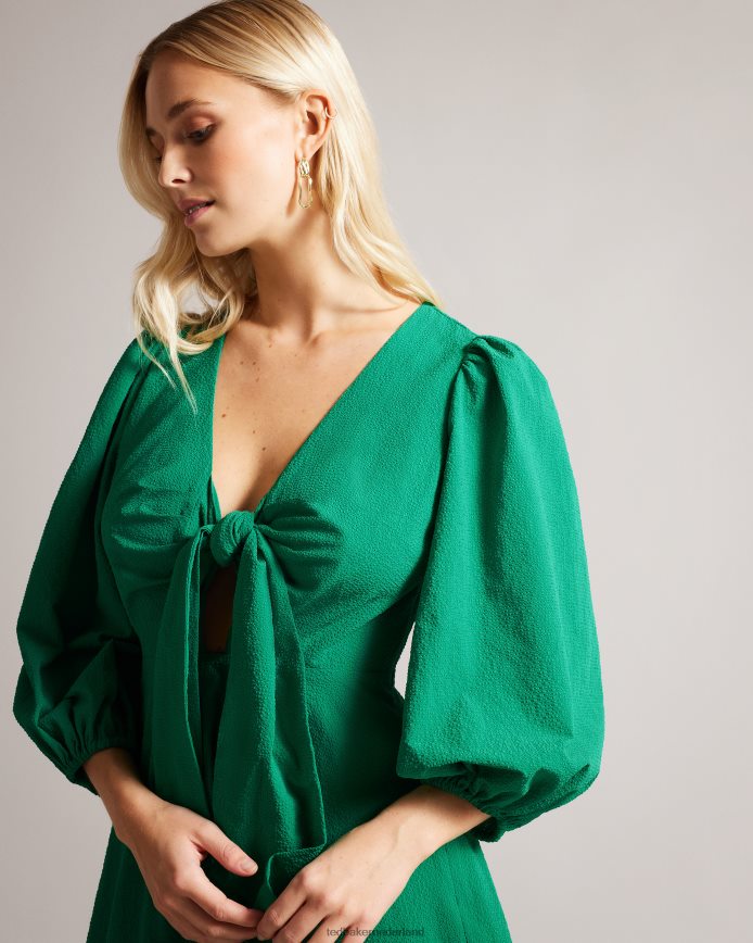 Ted Baker jozelyn mini-jurk met gestrikte voorkant en ballonmouwen groente kleding vrouwen 6R02N462