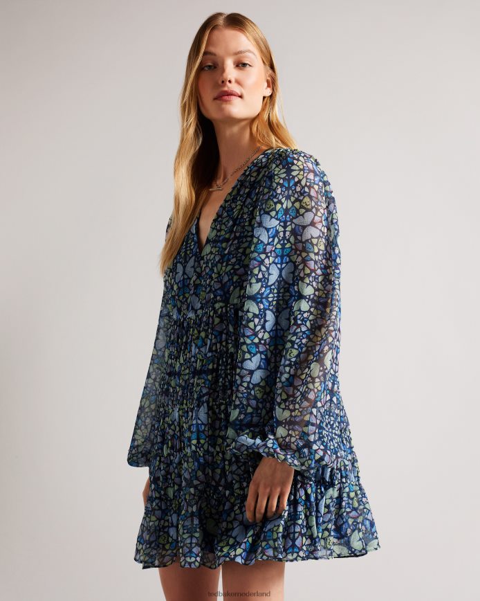 Ted Baker rohzan gelaagde swing mini-jurk middelblauw kleding vrouwen 6R02N74