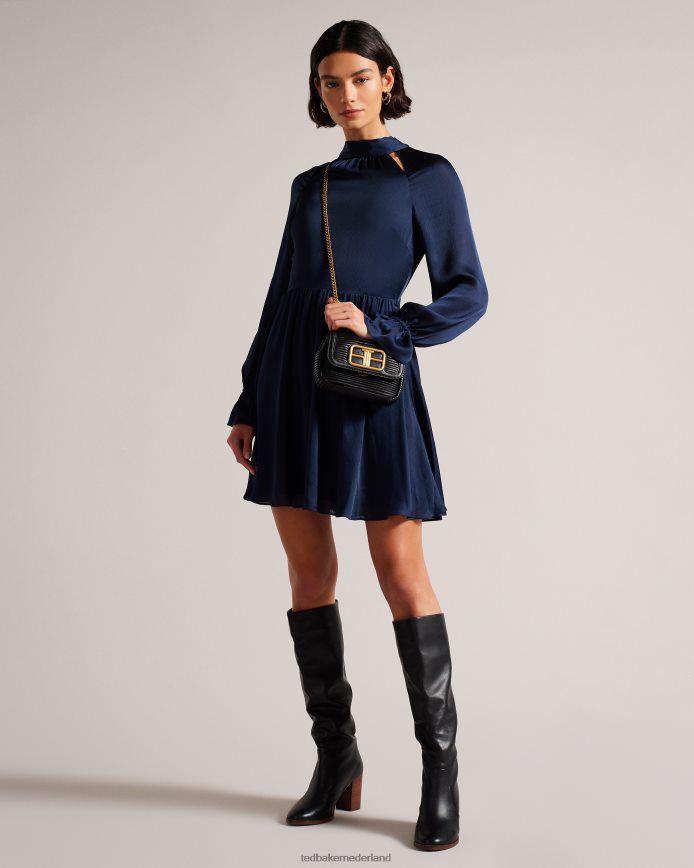 Ted Baker ryaa fit en flare mini-jurk met hoge hals donkerblauw kleding vrouwen 6R02N56
