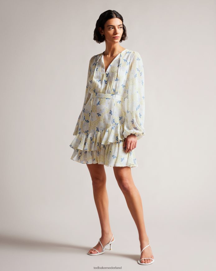 Ted Baker suziiee getailleerde mini-jurk met asymmetrische ruches hemelsblauw kleding vrouwen 6R02N10