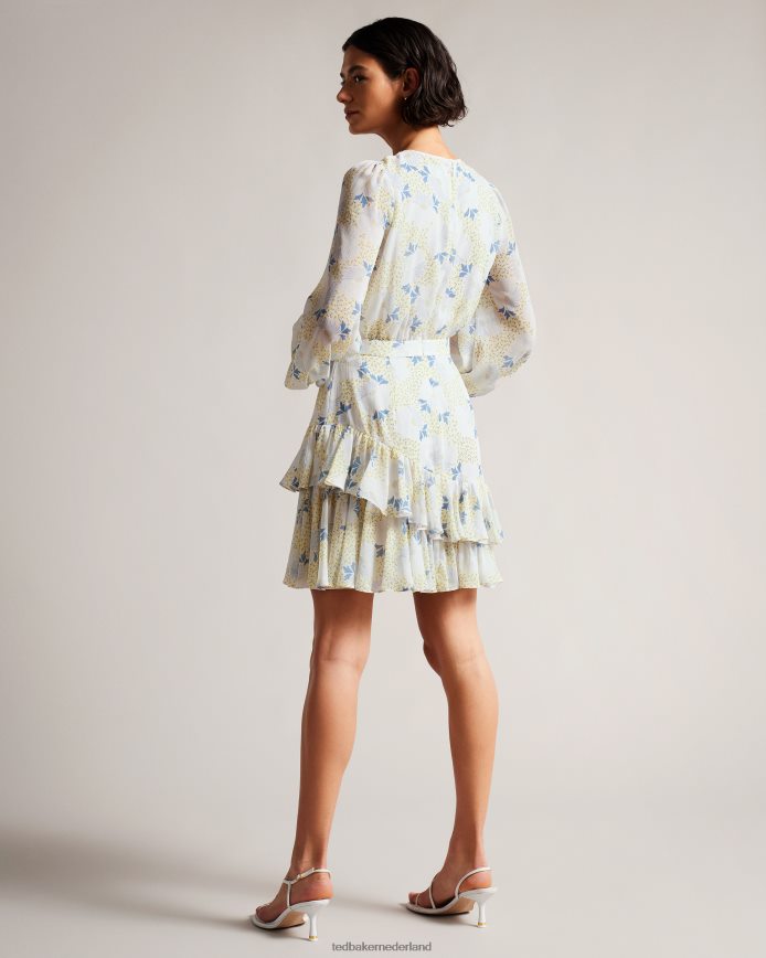 Ted Baker suziiee getailleerde mini-jurk met asymmetrische ruches hemelsblauw kleding vrouwen 6R02N10