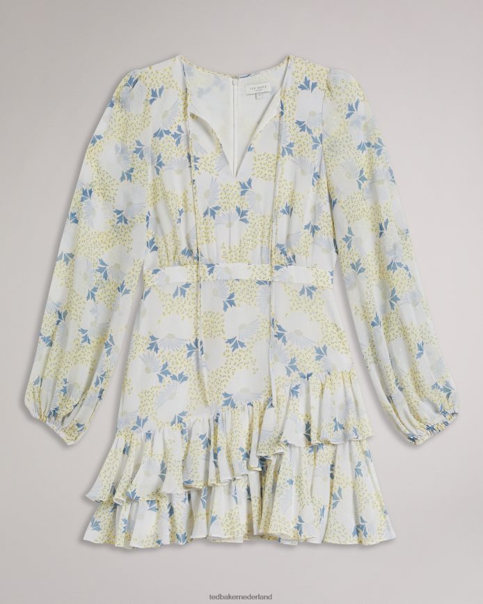 Ted Baker suziiee getailleerde mini-jurk met asymmetrische ruches hemelsblauw kleding vrouwen 6R02N10