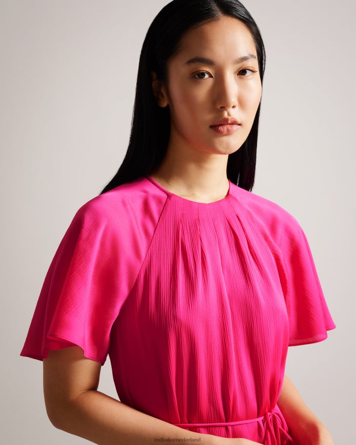Ted Baker elsieee mini-skaterjurk met gecanneleerde zoom fel roze kleding vrouwen 6R02N28