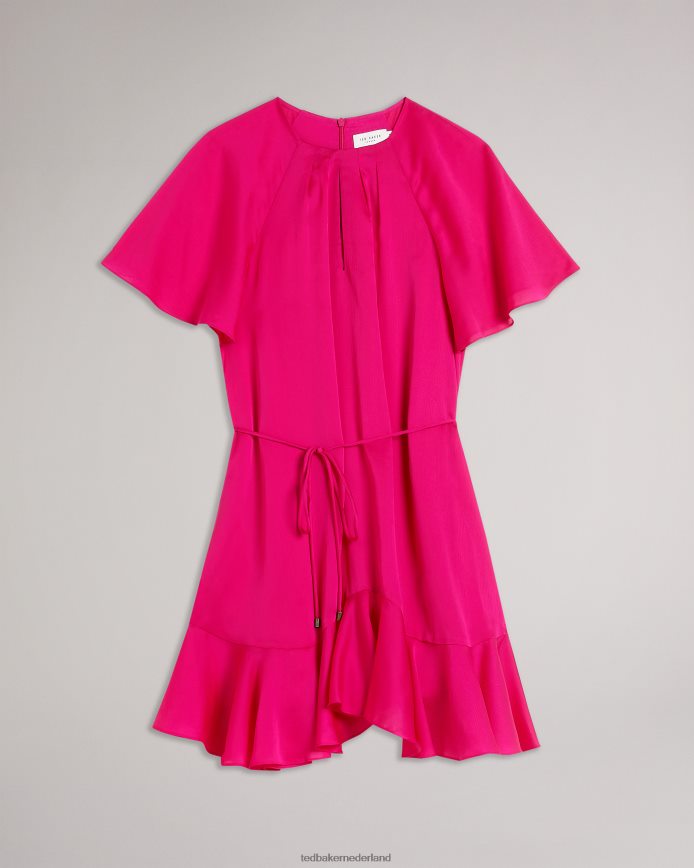 Ted Baker elsieee mini-skaterjurk met gecanneleerde zoom fel roze kleding vrouwen 6R02N28