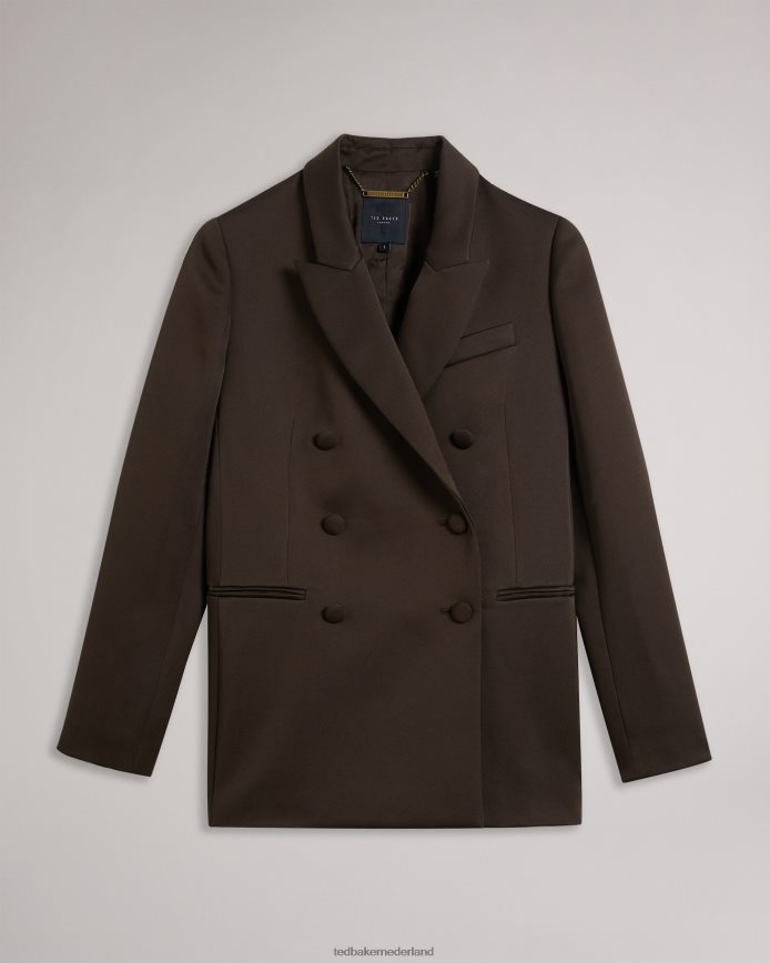 Ted Baker Seraph satijnen boyfriend blazer met dubbele rij knopen donker bruin kleding vrouwen 6R02N108