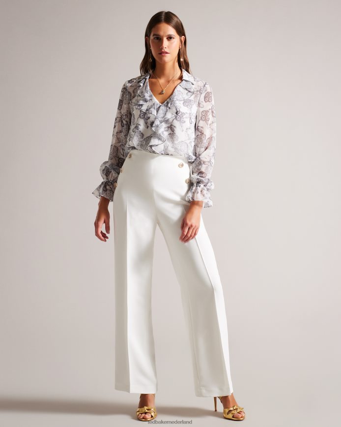 Ted Baker Llaylat broek met wijde pijpen en reliëfknopen wit kleding vrouwen 6R02N332