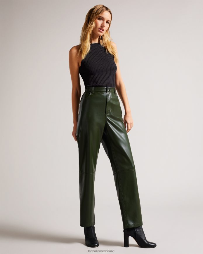 Ted Baker geruite broek van imitatieleer met rechte pijpen khaki kleding vrouwen 6R02N44