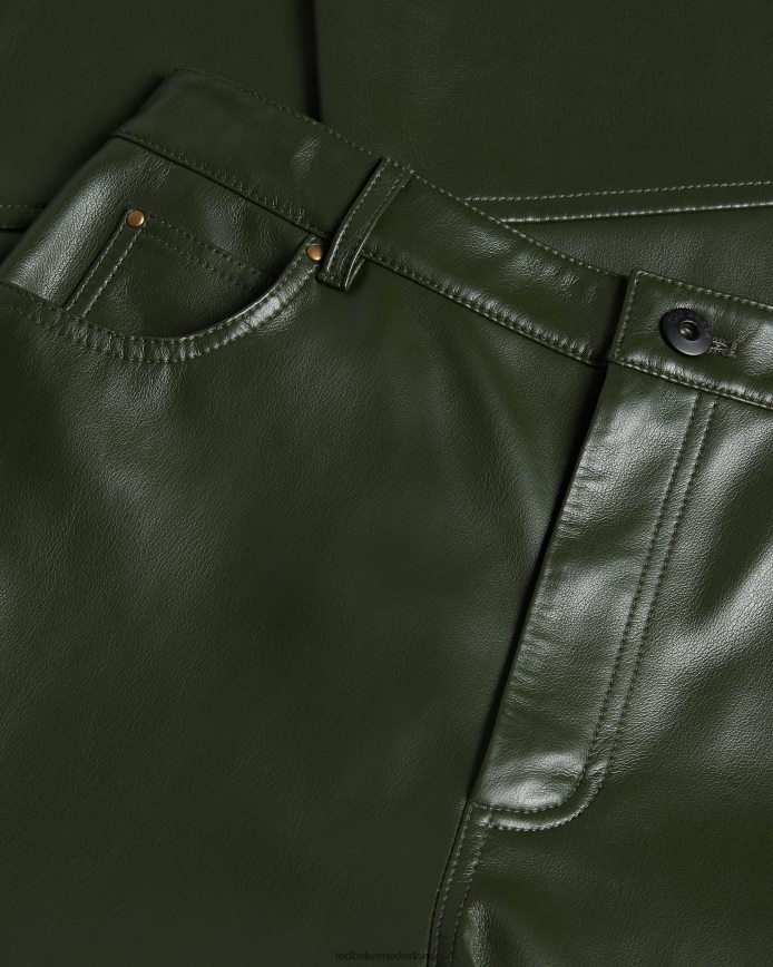 Ted Baker geruite broek van imitatieleer met rechte pijpen khaki kleding vrouwen 6R02N44