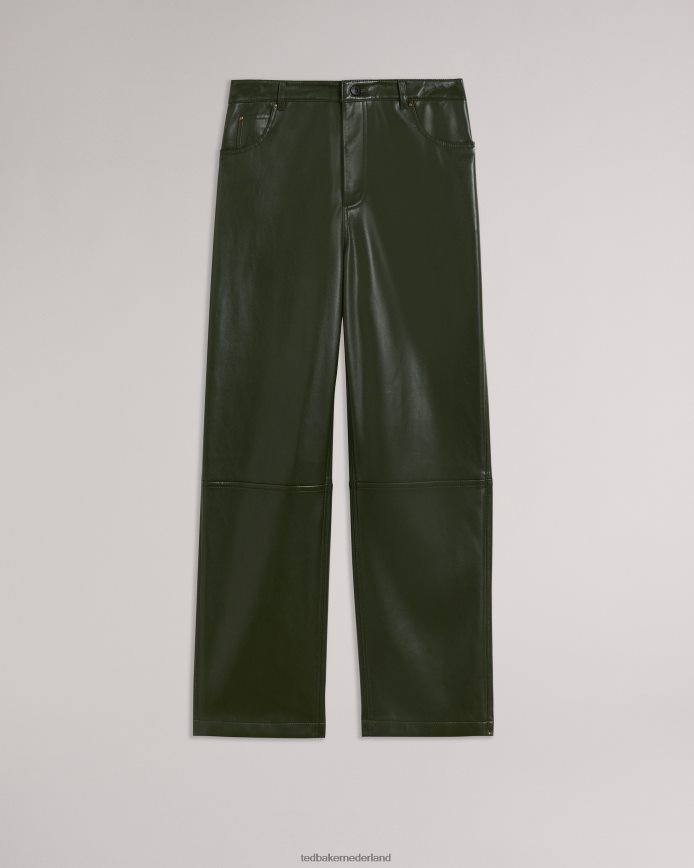 Ted Baker geruite broek van imitatieleer met rechte pijpen khaki kleding vrouwen 6R02N44