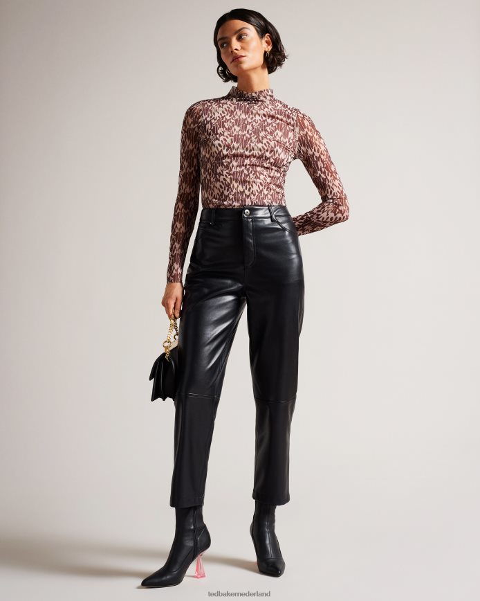 Ted Baker geruite broek van imitatieleer met rechte pijpen zwart kleding vrouwen 6R02N85