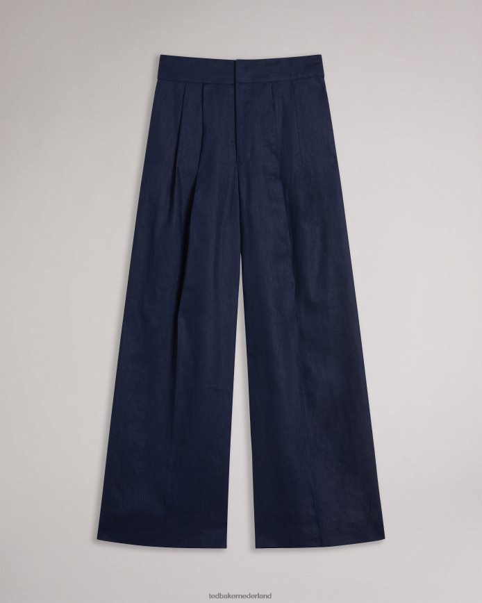 Ted Baker lucihh op maat gemaakte linnen broek met wijde pijpen marine kleding vrouwen 6R02N479