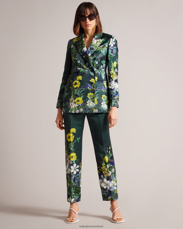 Ted Baker Aikaa bedrukt satijnen jasje met dubbele rij knopen donkergroen kleding vrouwen 6R02N248