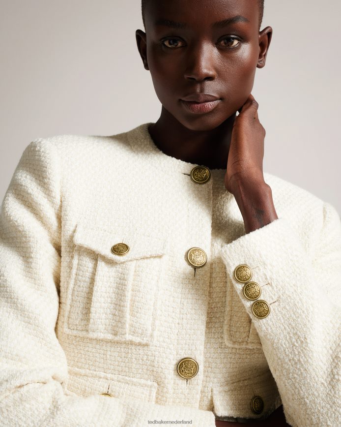 Ted Baker Cremla cropped bouclé jasje met knopen natuurlijk kleding vrouwen 6R02N126