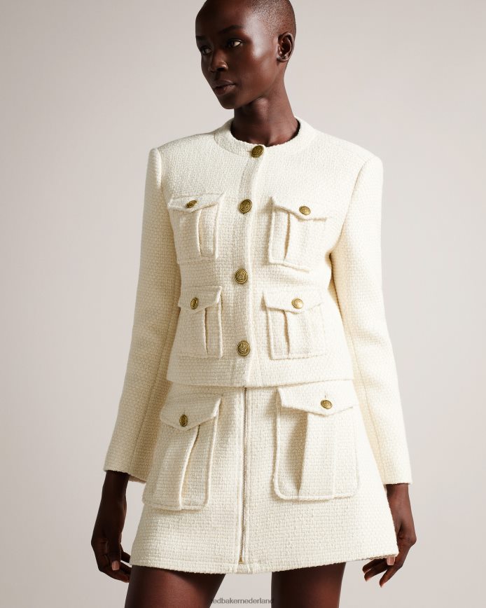 Ted Baker Cremla cropped bouclé jasje met knopen natuurlijk kleding vrouwen 6R02N126