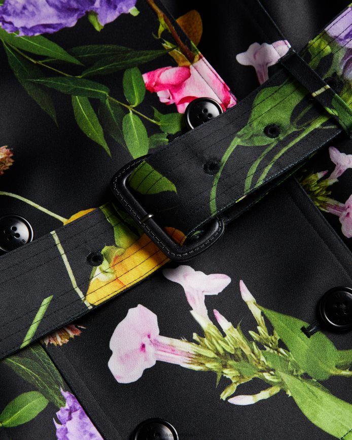 Ted Baker Moiraa trenchcoat met dubbele rij knopen en bloemen zwart kleding vrouwen 6R02N358