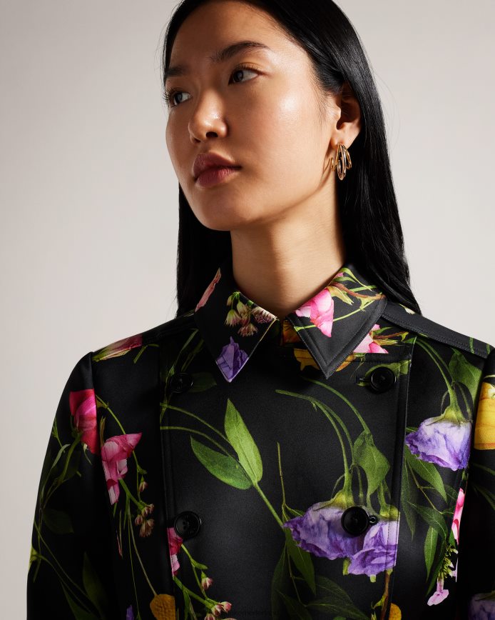 Ted Baker Moiraa trenchcoat met dubbele rij knopen en bloemen zwart kleding vrouwen 6R02N358