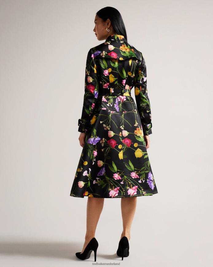 Ted Baker Moiraa trenchcoat met dubbele rij knopen en bloemen zwart kleding vrouwen 6R02N358