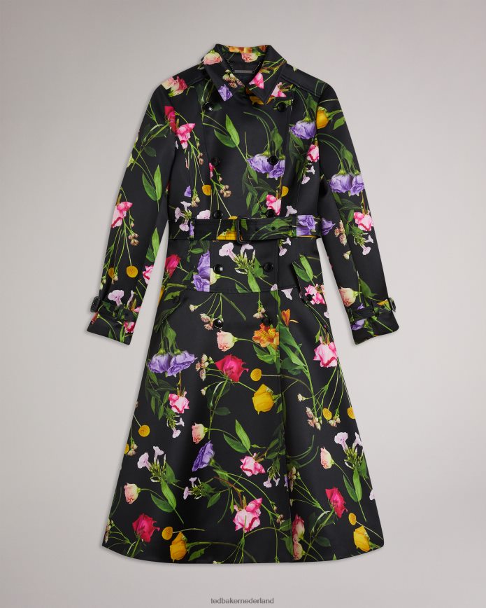 Ted Baker Moiraa trenchcoat met dubbele rij knopen en bloemen zwart kleding vrouwen 6R02N358