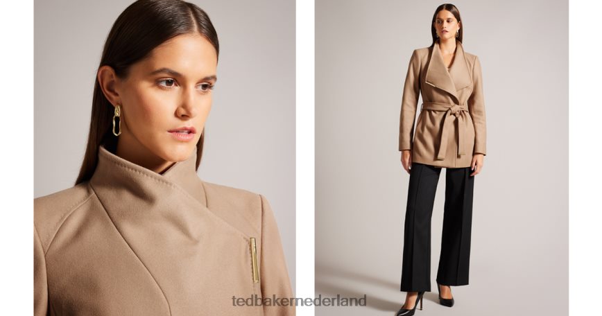 Ted Baker korte wollen wikkeljas van rozen kameel kleding vrouwen 6R02N258