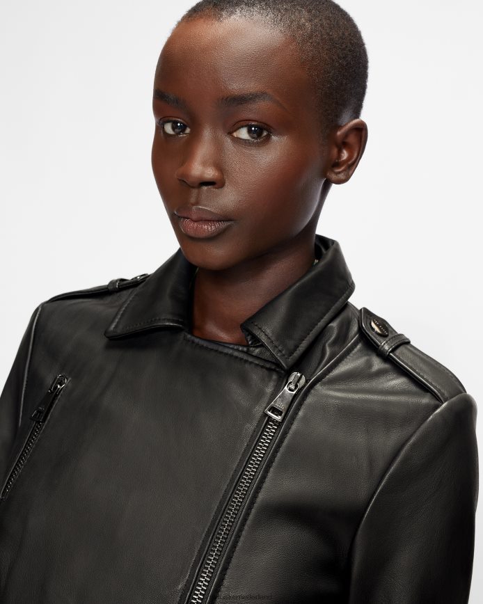 Ted Baker ssalli cropped leren bikerjack zwart kleding vrouwen 6R02N468