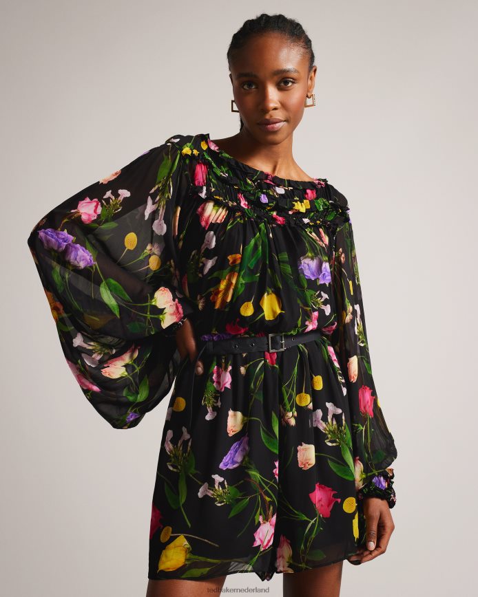 Ted Baker Brookii playsuit met ruches en blousonmouwen zwart kleding vrouwen 6R02N31