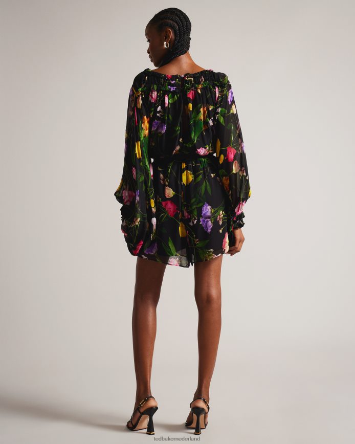 Ted Baker Brookii playsuit met ruches en blousonmouwen zwart kleding vrouwen 6R02N31