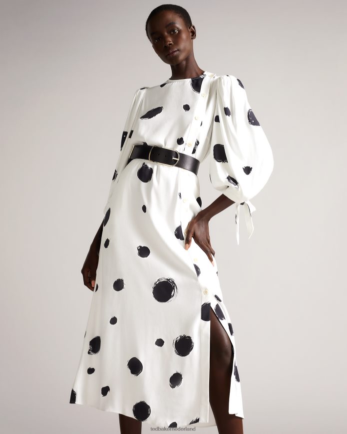 Ted Baker Eliyzza midi-jurk met knopen en strikmanchetten wit kleding vrouwen 6R02N487