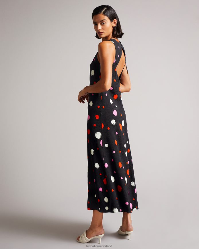 Ted Baker Lizzzee midi-jurk met ruches aan de zijkant zwart kleding vrouwen 6R02N535