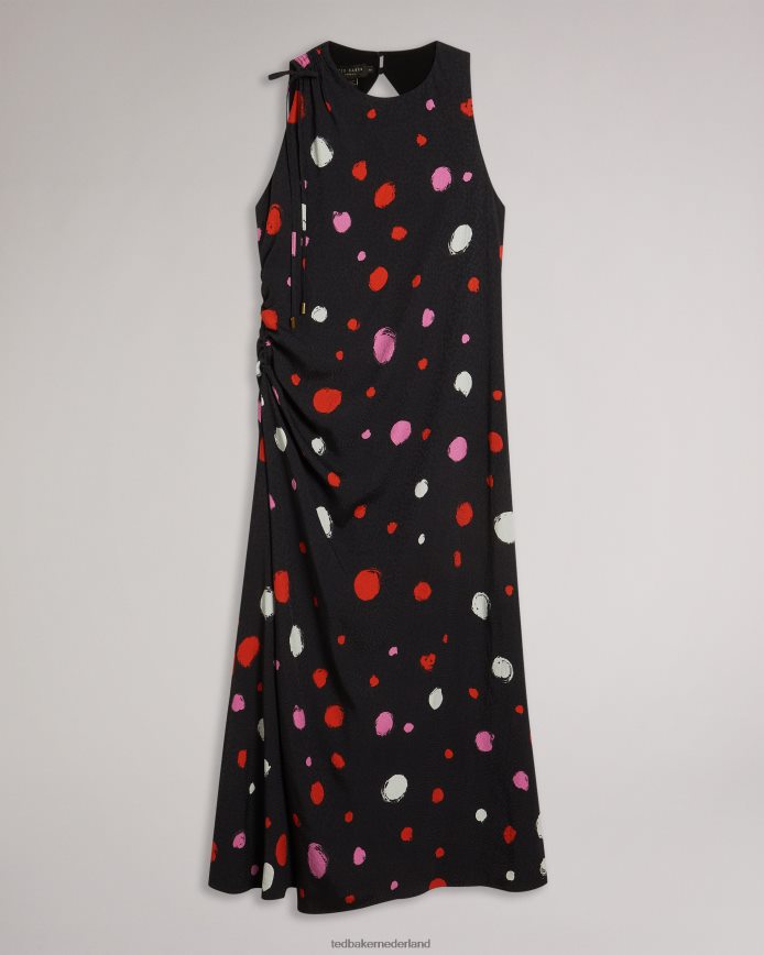 Ted Baker Lizzzee midi-jurk met ruches aan de zijkant zwart kleding vrouwen 6R02N535