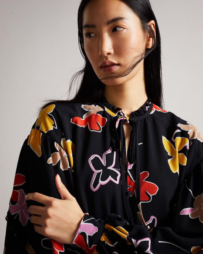 Ted Baker Yviee New World oversized midi-jurk met ruches zwart kleding vrouwen 6R02N538