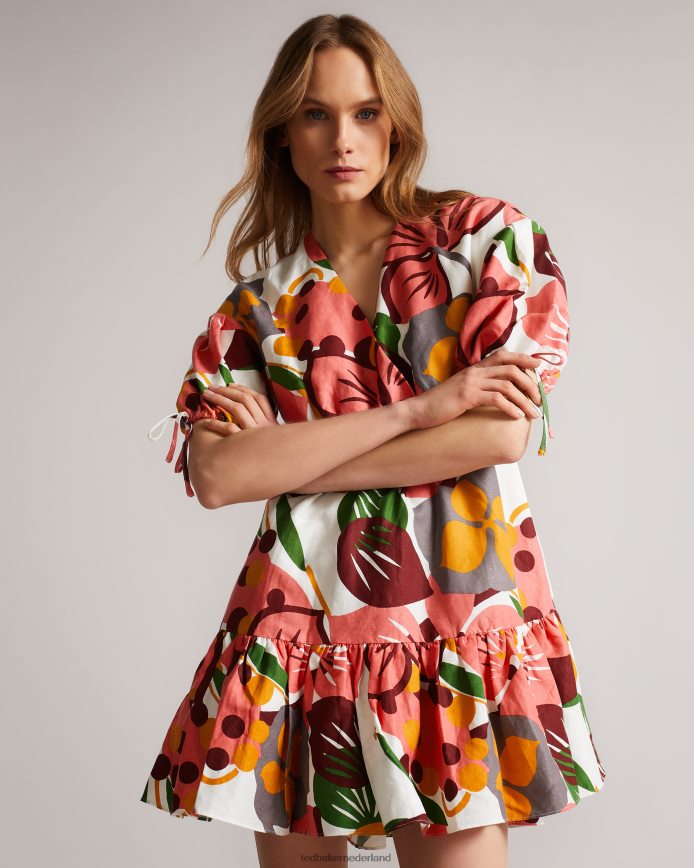 Ted Baker rhitaa overdreven mini-omslagjurk met mouwen wit kleding vrouwen 6R02N532