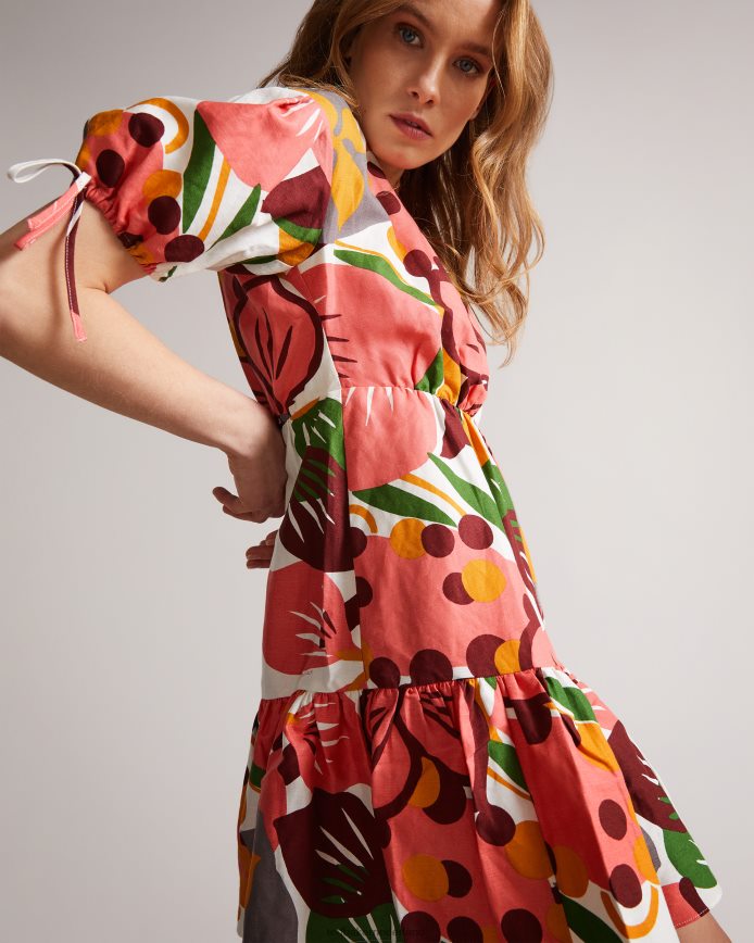 Ted Baker rhitaa overdreven mini-omslagjurk met mouwen wit kleding vrouwen 6R02N532