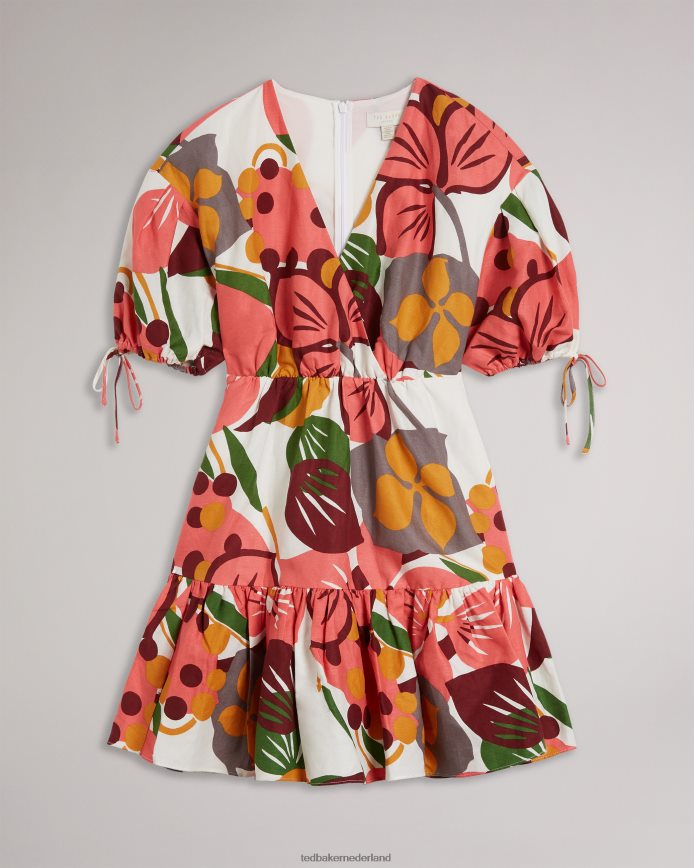 Ted Baker rhitaa overdreven mini-omslagjurk met mouwen wit kleding vrouwen 6R02N532