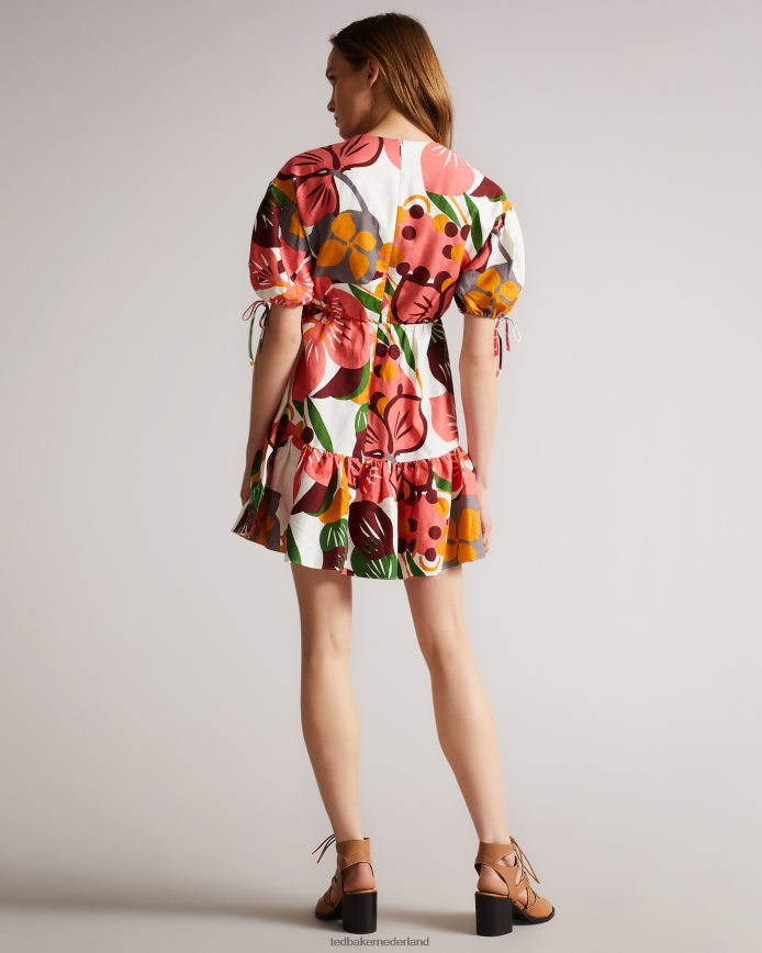 Ted Baker rhitaa overdreven mini-omslagjurk met mouwen wit kleding vrouwen 6R02N532