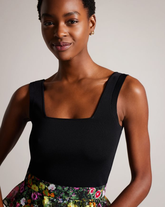 Ted Baker Jennias jurk met gebreid lijfje en rok met ruches zwart kleding vrouwen 6R02N13