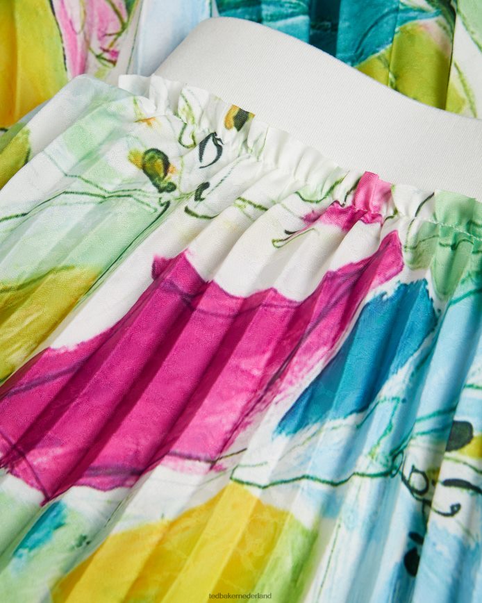 Ted Baker Lophz geschilderde geplooide midi-rok met bloemen groente kleding vrouwen 6R02N240