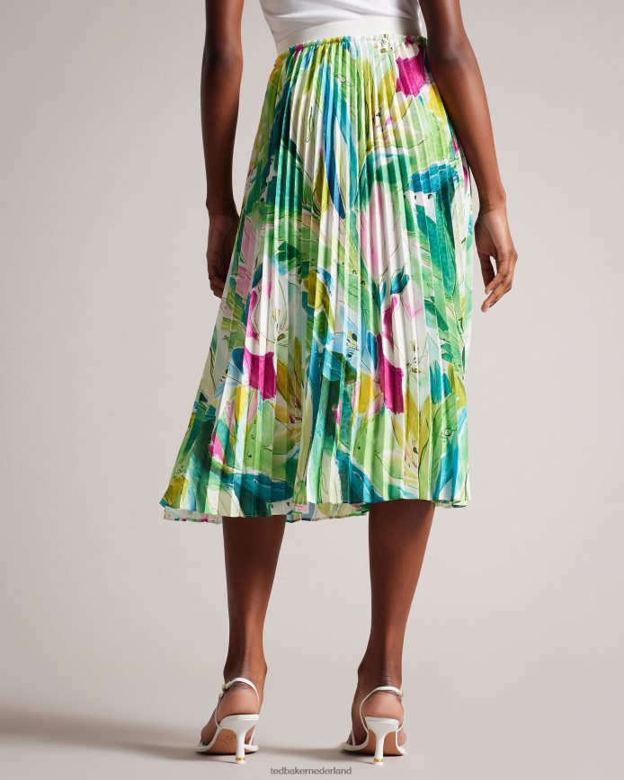 Ted Baker Lophz geschilderde geplooide midi-rok met bloemen groente kleding vrouwen 6R02N240