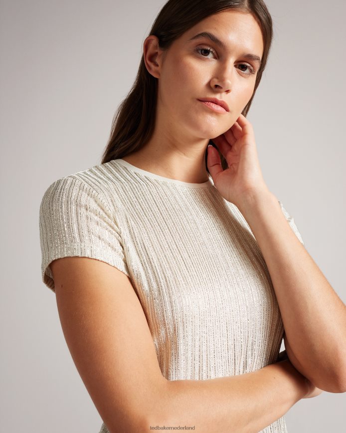 Ted Baker Catrino metallic getailleerd t-shirt ivoor kleding vrouwen 6R02N516