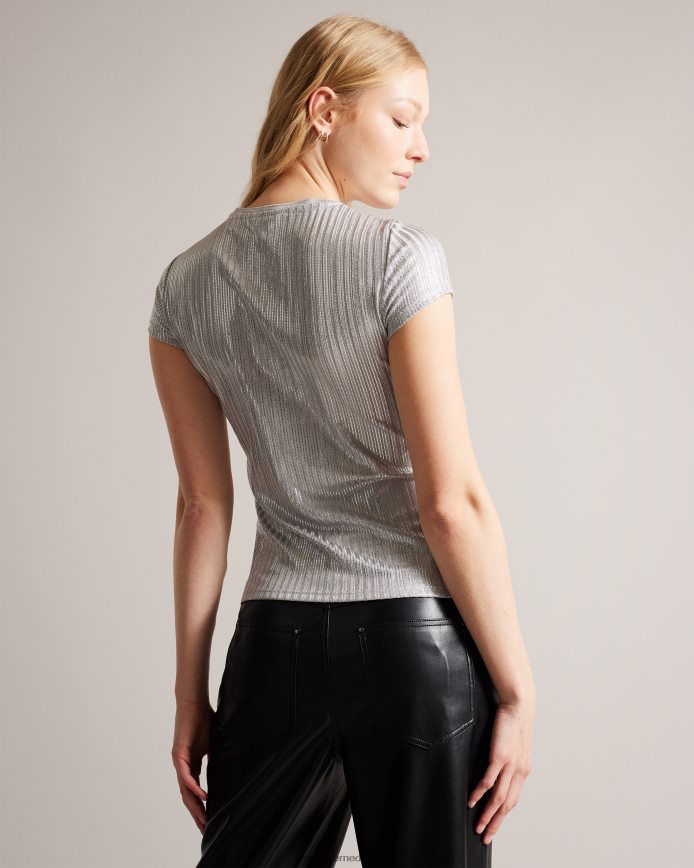 Ted Baker Catrino metallic getailleerd t-shirt zilver kleding vrouwen 6R02N556