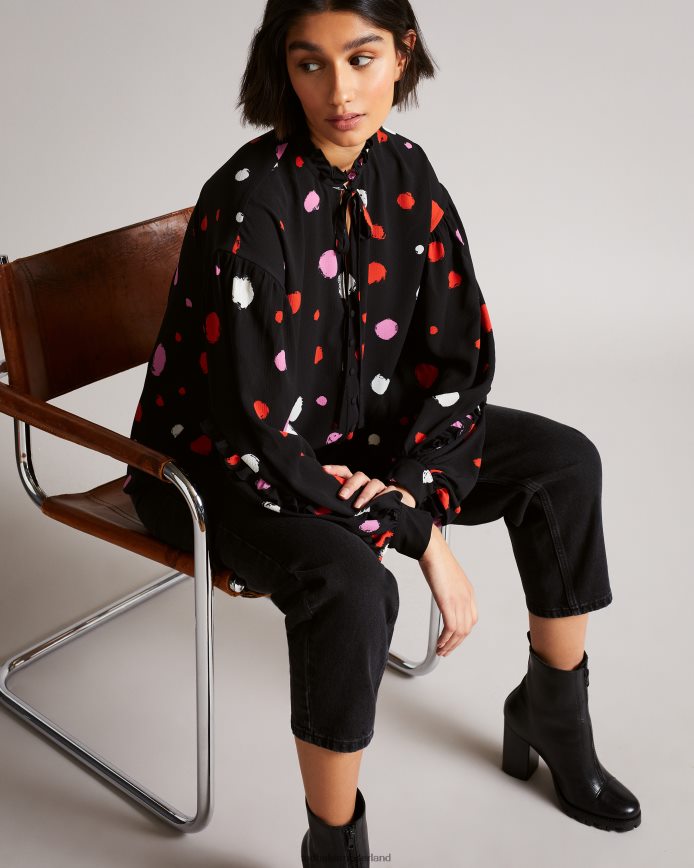 Ted Baker Sunrai blouse met stippenprint en ruches zwart kleding vrouwen 6R02N615