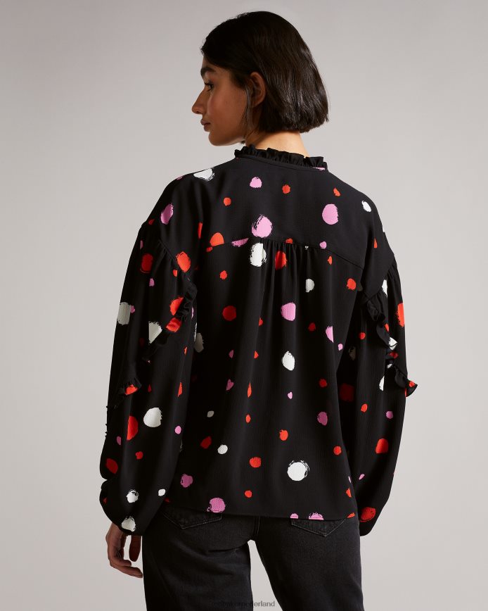 Ted Baker Sunrai blouse met stippenprint en ruches zwart kleding vrouwen 6R02N615