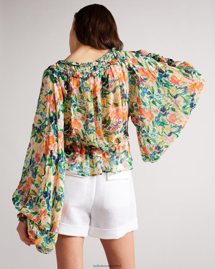 Ted Baker Blouse met kesara-print en gestrikte taille wit kleding vrouwen 6R02N648