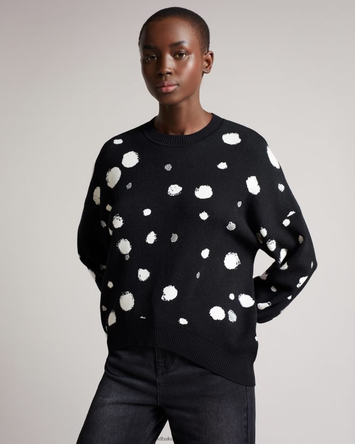Ted Baker Ssaskia gebreide jacquard trui met ronde zoom zwart kleding vrouwen 6R02N635